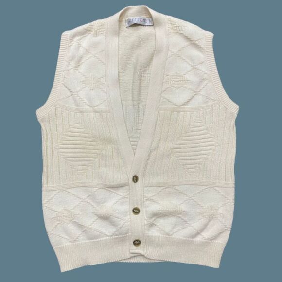 Jantzen Other - Jantzen Vintage 90s Cream Cotton Knit Cardigan Sweater Vest Men's Size Medium